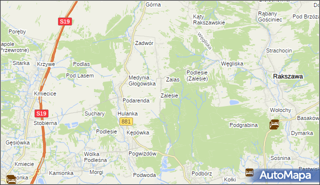 mapa Zalesie gmina Czarna, Zalesie gmina Czarna na mapie Targeo