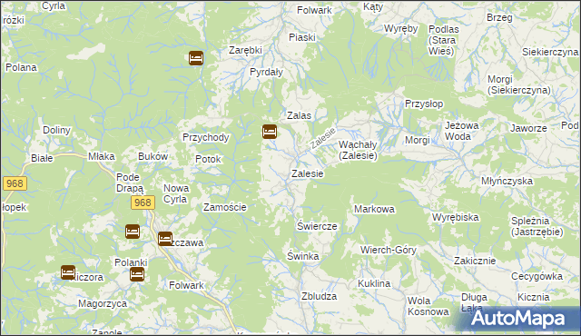 mapa Zalesie gmina Kamienica, Zalesie gmina Kamienica na mapie Targeo