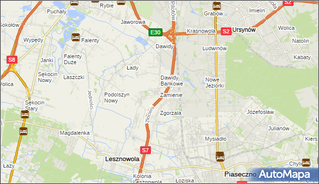 mapa Zamienie gmina Lesznowola, Zamienie gmina Lesznowola na mapie Targeo