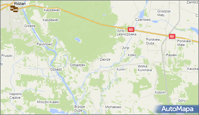 mapa Zaorze gmina Goworowo, Zaorze gmina Goworowo na mapie Targeo
