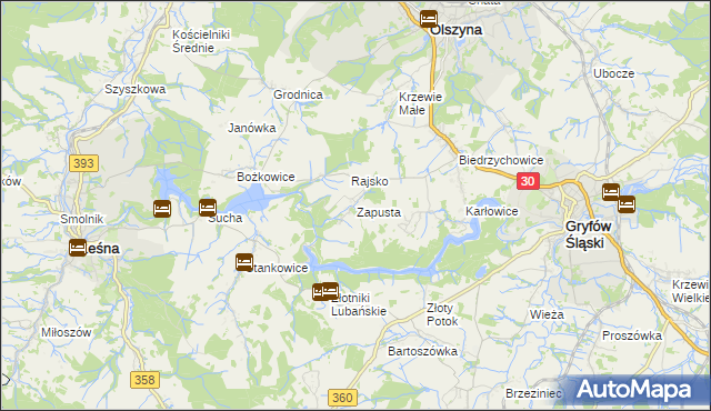 mapa Zapusta gmina Olszyna, Zapusta gmina Olszyna na mapie Targeo