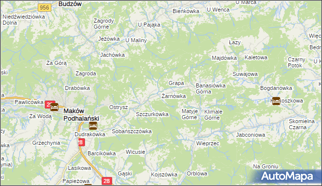 mapa Żarnówka gmina Maków Podhalański, Żarnówka gmina Maków Podhalański na mapie Targeo