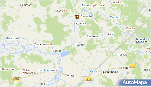 mapa Zawady gmina Turośń Kościelna, Zawady gmina Turośń Kościelna na mapie Targeo