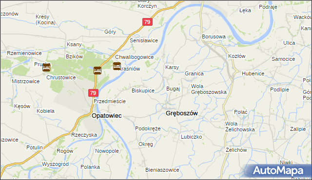 mapa Zawierzbie gmina Gręboszów, Zawierzbie gmina Gręboszów na mapie Targeo