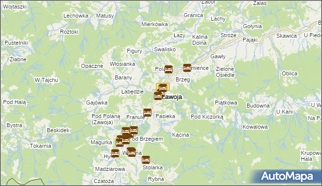 mapa Zawoja, Zawoja na mapie Targeo