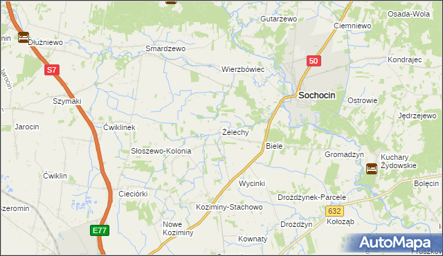 mapa Żelechy gmina Sochocin, Żelechy gmina Sochocin na mapie Targeo