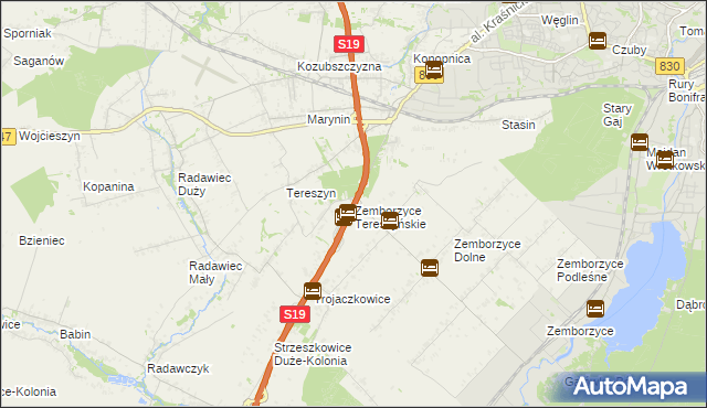 mapa Zemborzyce Tereszyńskie, Zemborzyce Tereszyńskie na mapie Targeo