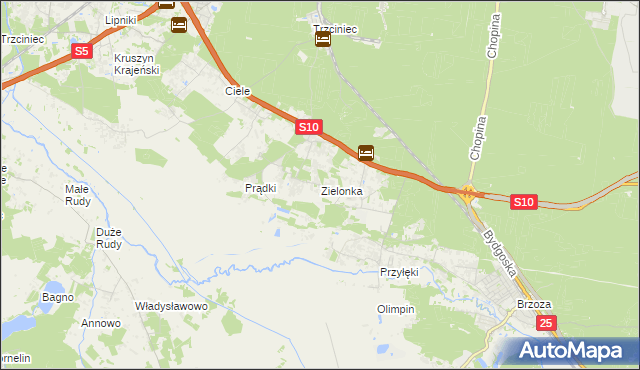 mapa Zielonka gmina Białe Błota, Zielonka gmina Białe Błota na mapie Targeo