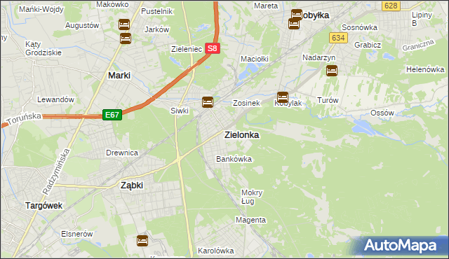 mapa Zielonka powiat wołomiński, Zielonka powiat wołomiński na mapie Targeo