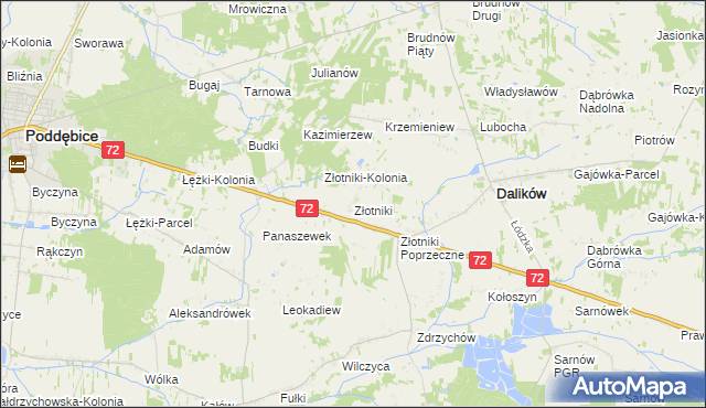 mapa Złotniki gmina Dalików, Złotniki gmina Dalików na mapie Targeo
