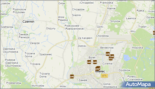 mapa Złotniki gmina Mielec, Złotniki gmina Mielec na mapie Targeo