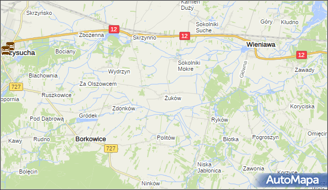 mapa Żuków gmina Wieniawa, Żuków gmina Wieniawa na mapie Targeo