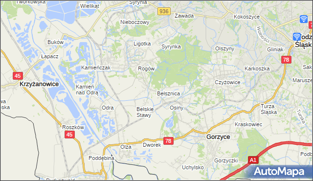 mapa Bełsznica, Bełsznica na mapie Targeo