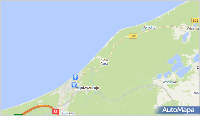 mapa Biała Góra gmina Międzyzdroje, Biała Góra gmina Międzyzdroje na mapie Targeo