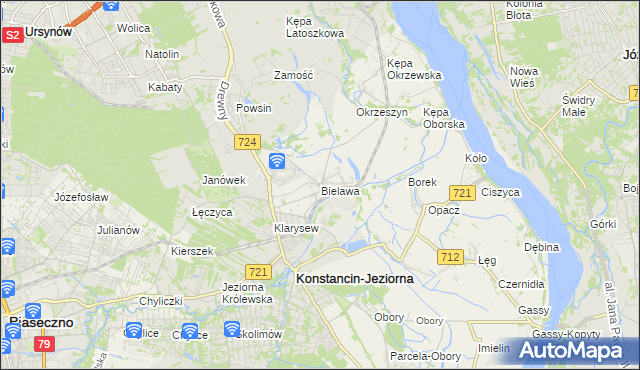 mapa Bielawa gmina Konstancin-Jeziorna, Bielawa gmina Konstancin-Jeziorna na mapie Targeo