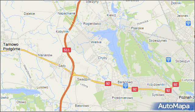 mapa Chyby gmina Tarnowo Podgórne, Chyby gmina Tarnowo Podgórne na mapie Targeo