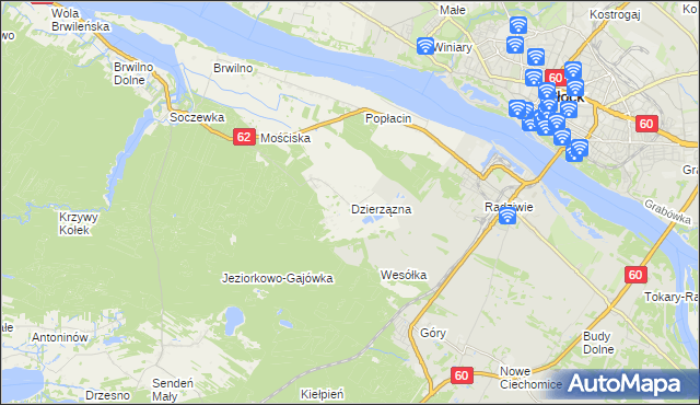 mapa Dzierzązna gmina Nowy Duninów, Dzierzązna gmina Nowy Duninów na mapie Targeo