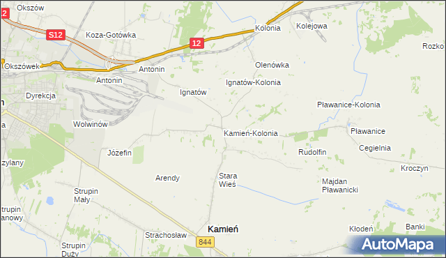 mapa Kamień-Kolonia gmina Kamień, Kamień-Kolonia gmina Kamień na mapie Targeo