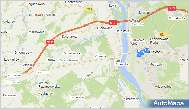 mapa Klikawa, Klikawa na mapie Targeo
