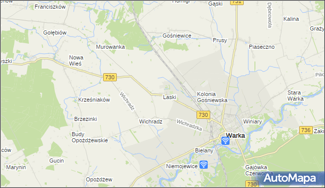 mapa Laski gmina Warka, Laski gmina Warka na mapie Targeo