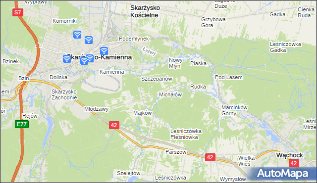 mapa Michałów gmina Skarżysko Kościelne, Michałów gmina Skarżysko Kościelne na mapie Targeo