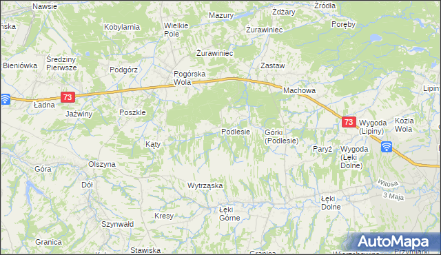 mapa Podlesie gmina Pilzno, Podlesie gmina Pilzno na mapie Targeo