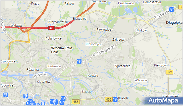 mapa Psie Pole gmina Wrocław, Psie Pole gmina Wrocław na mapie Targeo