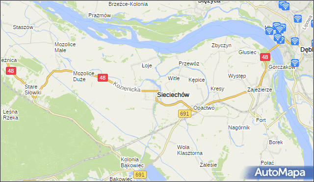 mapa Sieciechów powiat kozienicki, Sieciechów powiat kozienicki na mapie Targeo