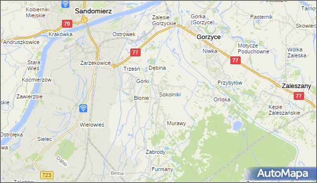 mapa Sokolniki gmina Gorzyce, Sokolniki gmina Gorzyce na mapie Targeo