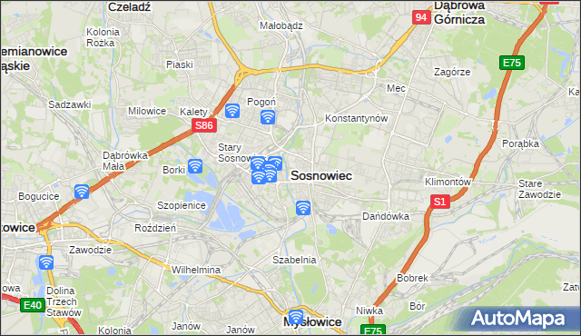 mapa Sosnowca, Sosnowiec na mapie Targeo