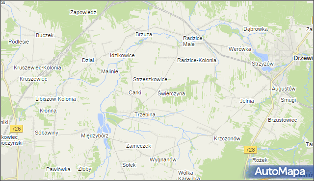 mapa Świerczyna gmina Drzewica, Świerczyna gmina Drzewica na mapie Targeo