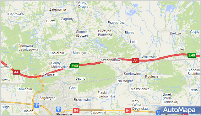 mapa Szczepanów gmina Brzesko, Szczepanów gmina Brzesko na mapie Targeo