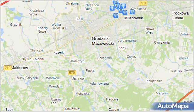 mapa Szczęsne gmina Grodzisk Mazowiecki, Szczęsne gmina Grodzisk Mazowiecki na mapie Targeo