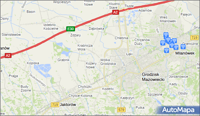 mapa Wólka Grodziska gmina Grodzisk Mazowiecki, Wólka Grodziska gmina Grodzisk Mazowiecki na mapie Targeo