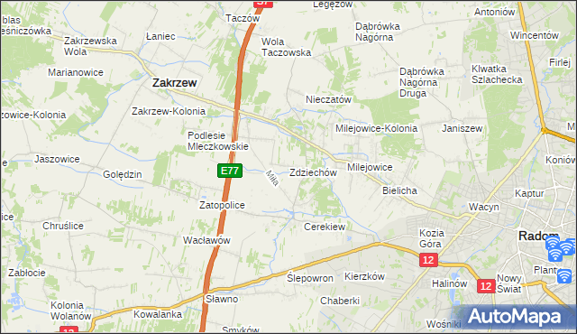 mapa Zdziechów gmina Zakrzew, Zdziechów gmina Zakrzew na mapie Targeo