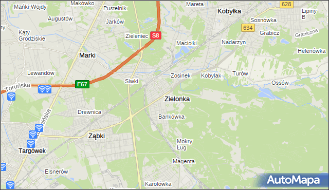 mapa Zielonka powiat wołomiński, Zielonka powiat wołomiński na mapie Targeo