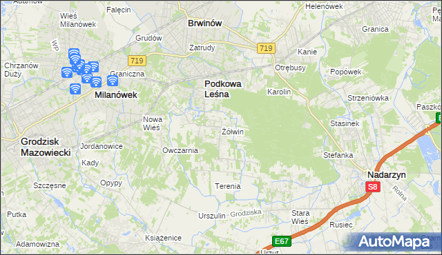 mapa Żółwin gmina Brwinów, Żółwin gmina Brwinów na mapie Targeo