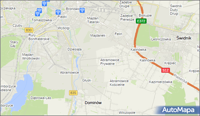 mapa Abramowice Prywatne, Abramowice Prywatne na mapie Targeo