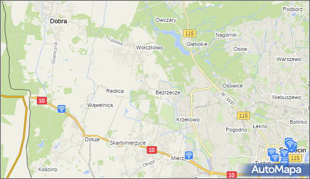 mapa Bezrzecze, Bezrzecze na mapie Targeo