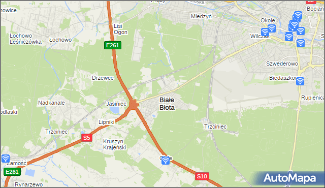 mapa Białe Błota powiat bydgoski, Białe Błota powiat bydgoski na mapie Targeo