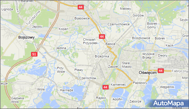 mapa Brzezinka gmina Oświęcim, Brzezinka gmina Oświęcim na mapie Targeo