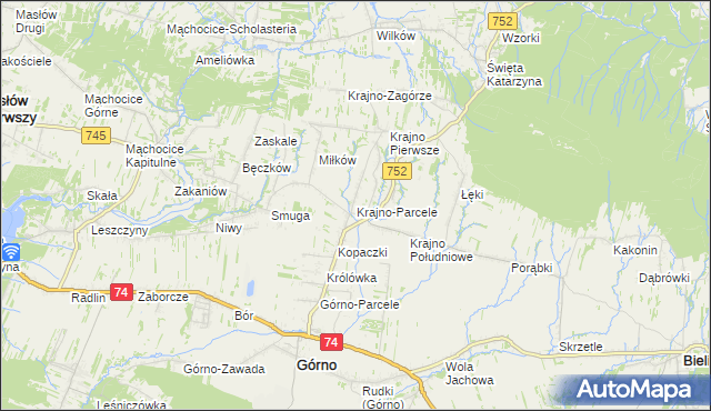 mapa Krajno-Parcele, Krajno-Parcele na mapie Targeo