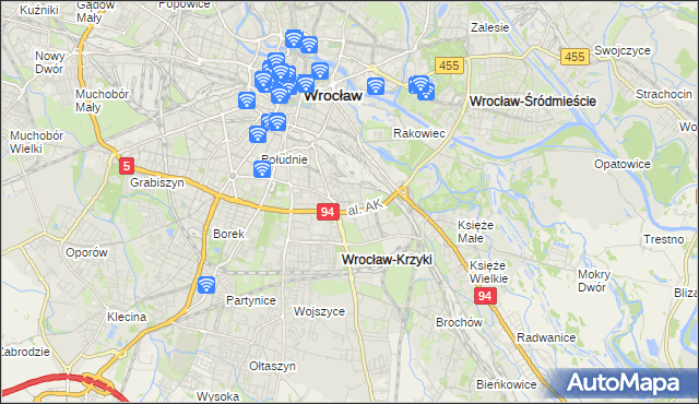 mapa Krzyki gmina Wrocław, Krzyki gmina Wrocław na mapie Targeo