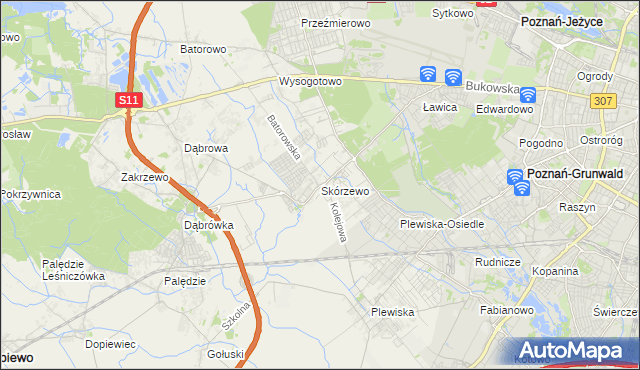 mapa Skórzewo gmina Dopiewo, Skórzewo gmina Dopiewo na mapie Targeo