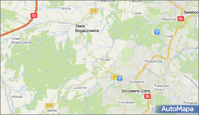 mapa Struga gmina Stare Bogaczowice, Struga gmina Stare Bogaczowice na mapie Targeo