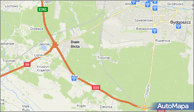 mapa Trzciniec gmina Białe Błota, Trzciniec gmina Białe Błota na mapie Targeo