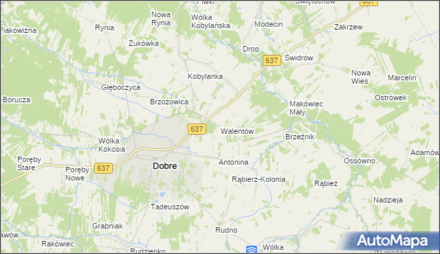 mapa Walentów gmina Dobre, Walentów gmina Dobre na mapie Targeo