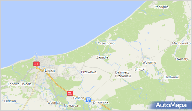 mapa Zapadłe gmina Ustka, Zapadłe gmina Ustka na mapie Targeo