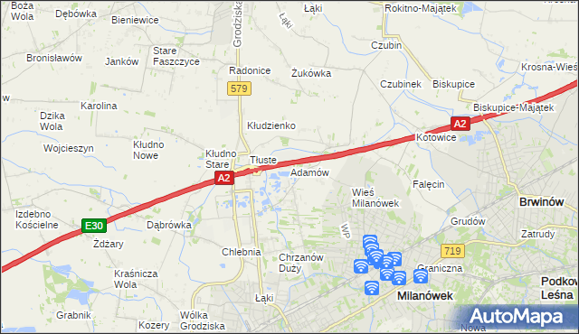 mapa Adamów gmina Grodzisk Mazowiecki, Adamów gmina Grodzisk Mazowiecki na mapie Targeo