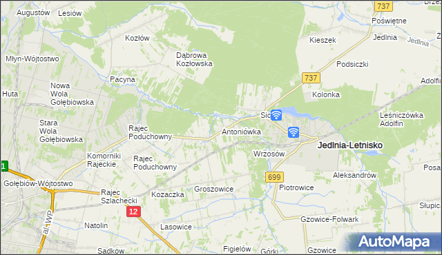 mapa Antoniówka gmina Jedlnia-Letnisko, Antoniówka gmina Jedlnia-Letnisko na mapie Targeo